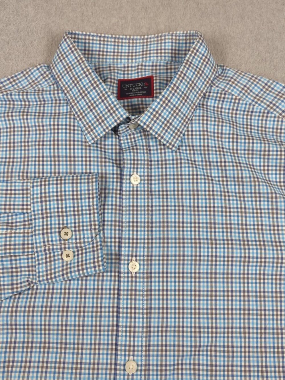 Untuckit Shirt Men's XL Gingham Check Long Sleeve Slim Fit Lightweight Nylon